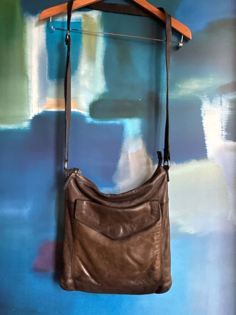Brown Leather Crossbody Bag - Unbranded